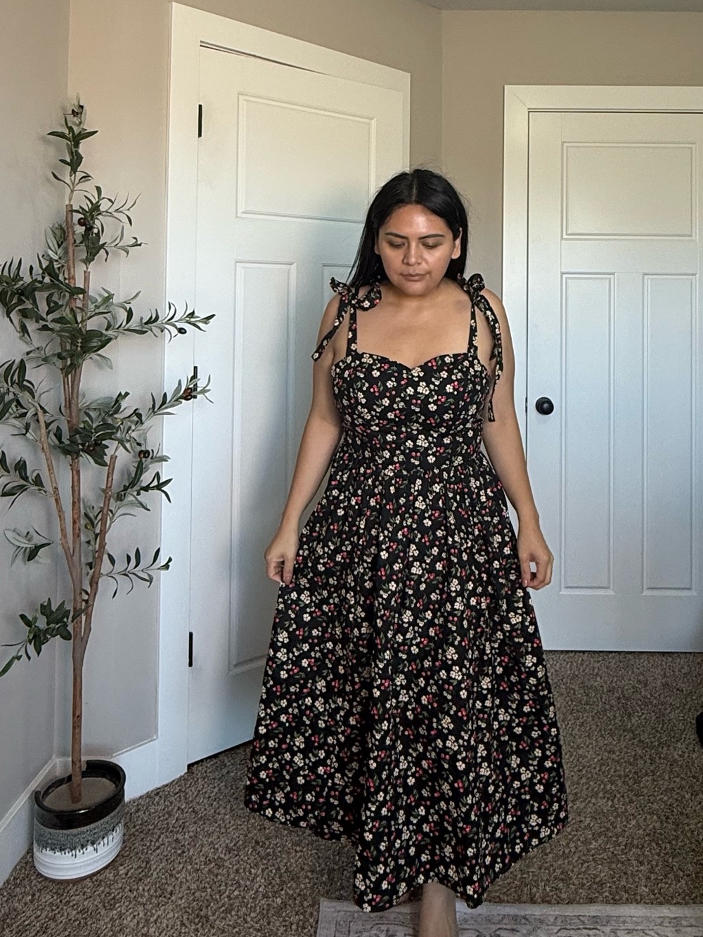 Express Black Floral Tie-Shoulder Maxi Dress